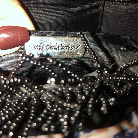 Inge Christopher Vintage Black beaded Fringe Clutch Purse small - Picture 8 of 10